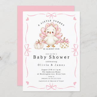 Invitación Pink Little Turkey Baby Shower Invite
