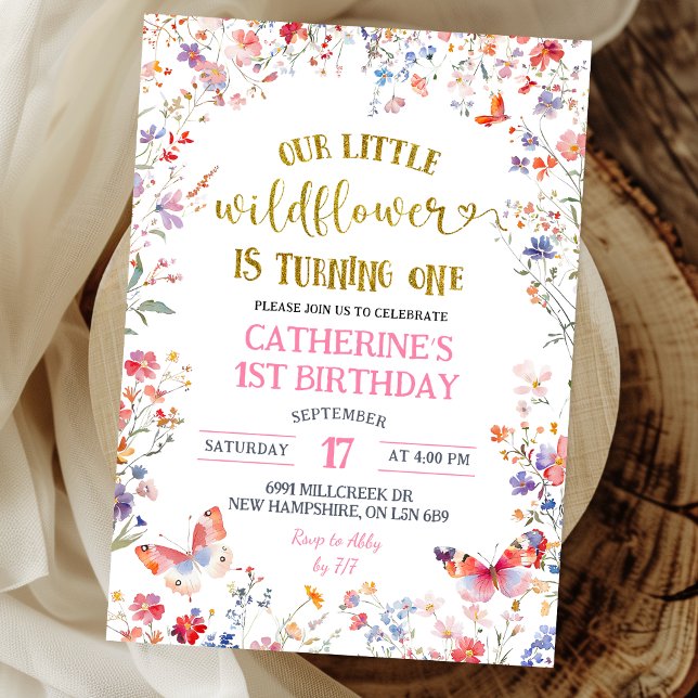 Invitación Pink Little Wildflower Girl 1st Birthday (Subido por el creador)