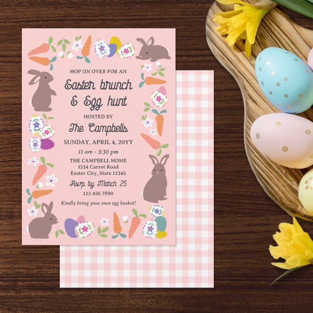 Invitación Pink Lovely Bunnies Carrots Easter Brunch Egg Hunt (Subido por el creador)
