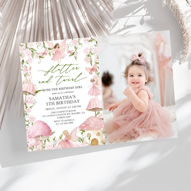 Invitación Pink Magical Floral Fairy Garden Birthday Photo (Subido por el creador)