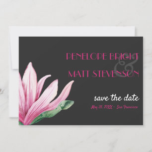 Invitación Pink Magnolia Flower Gray WEDDING GUARDA LA FECHA