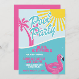 Invitación Pink Malibu Pool Party birthday