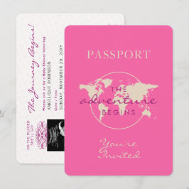 Invitación Pink Map Adventure Baby Shower Passport