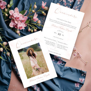 Invitación Pink Marble Effect Minimalist Spanish Quinceañera
