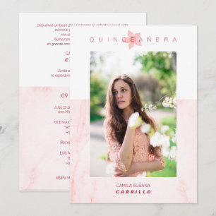 Invitación Pink Marble Effect Romantic Photo Quinceañerank