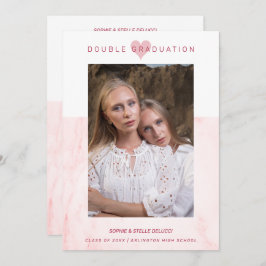 Invitación Pink Marble Effect Romantic Photo Twins Graduation
