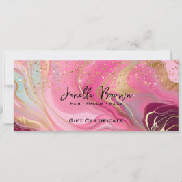 Invitación Pink Marble & Gold Glitter Gift Certificate Card
