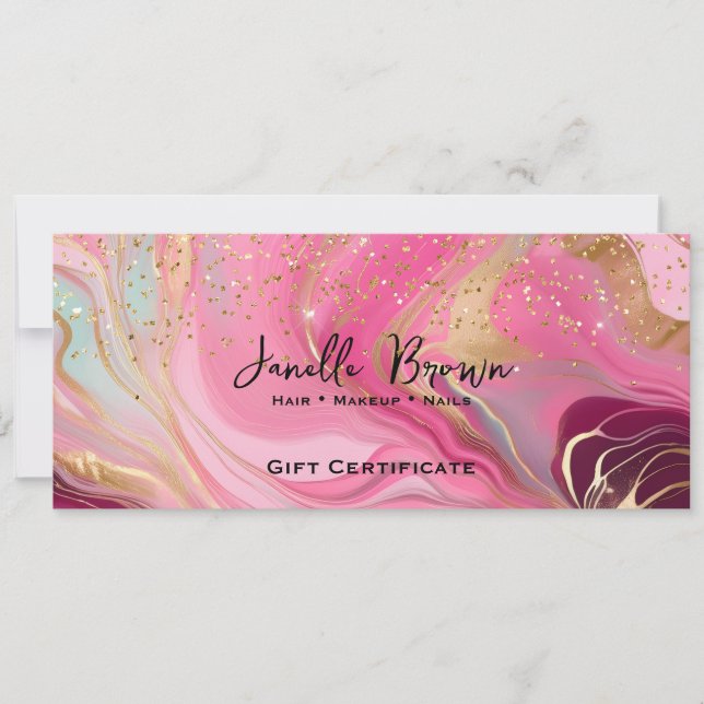Invitación Pink Marble & Gold Glitter Gift Certificate Card (Anverso)