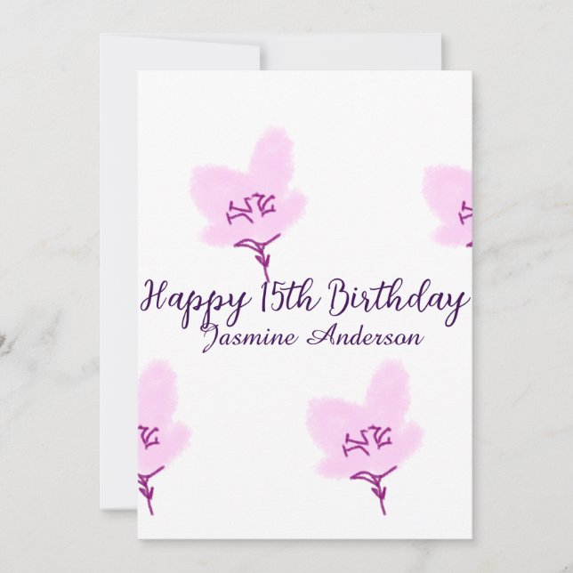 Invitación Pink mauve floral 15th birthday quinceanera name d (Anverso)