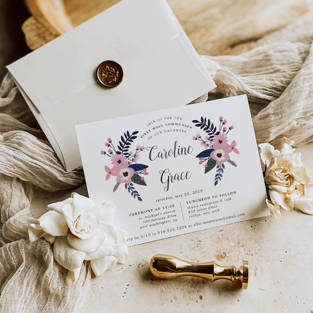 Invitación Pink Meadow | Primera Comunión santa floral (Subido por el creador)