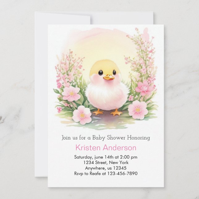 Invitación Pink Meadow Whimsy Duckin Chica Baby Shower (Anverso)
