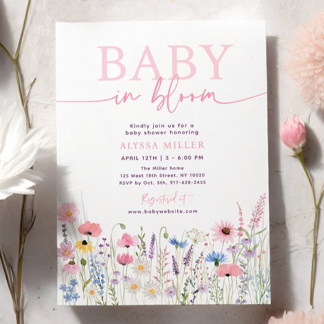 Invitación Pink Meadow Wildflowers Baby en Bloom Baby Shower (Subido por el creador)