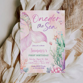 Invitación Pink Mermaid 1st Birthday Oneder the Sea Party