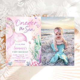 Invitación Pink Mermaid 1st Birthday Oneder the Sea Photo