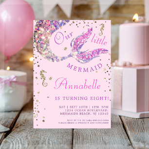Invitación Pink Mermaid Tail Under the Sea Birthday
