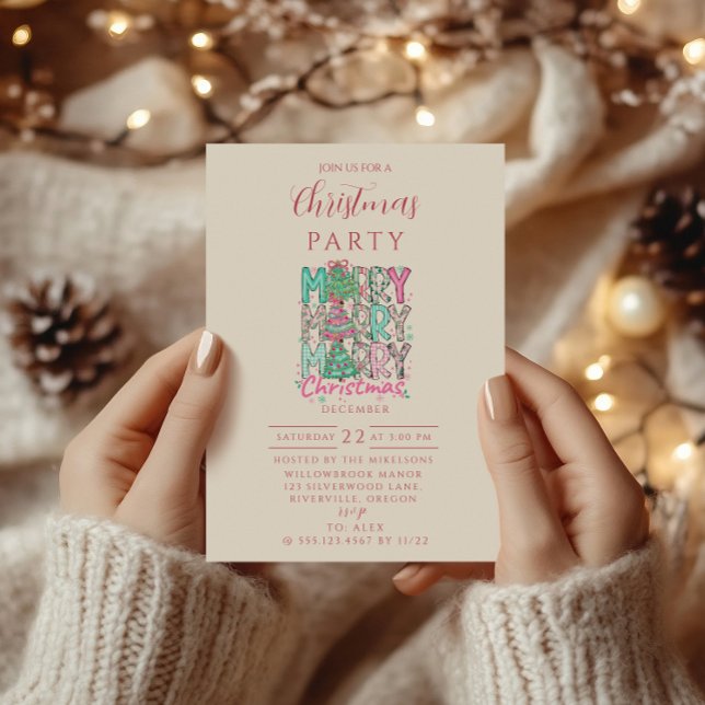 Invitación Pink Merry Merry Christmas Tree (Subido por el creador)