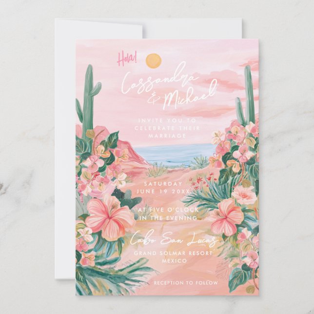 Invitación Pink Mexico Destination Wedding (Anverso)
