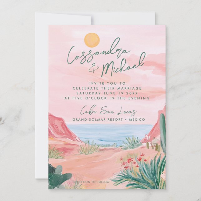 Invitación Pink Mexico Destination Wedding (Anverso)