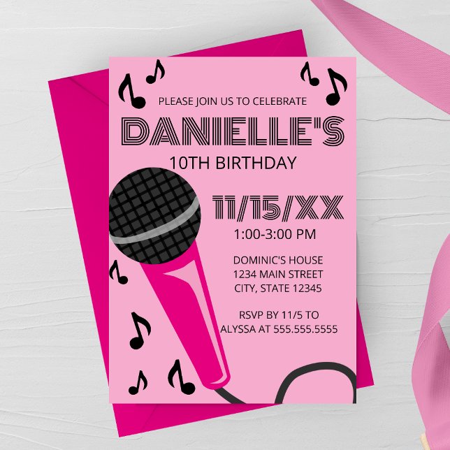 Invitación Pink Microphone Kids Birthday Invitation (Subido por el creador)
