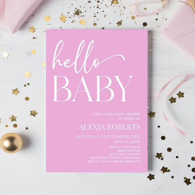 Invitación Pink Minimal Hello Baby Baby Shower (Subido por el creador)
