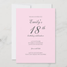 Pink Minimalist 18th Birthday Party Invitation