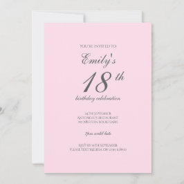 Invitación Pink Minimalist 18th Birthday Party Invitation