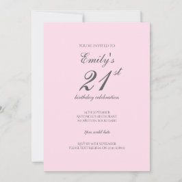 Invitación Pink Minimalist 21st Birthday Party Invitation