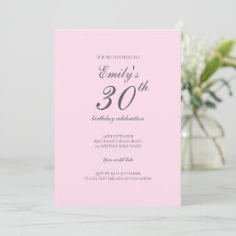 Invitación Pink Minimalist 30th Birthday Party Invitation