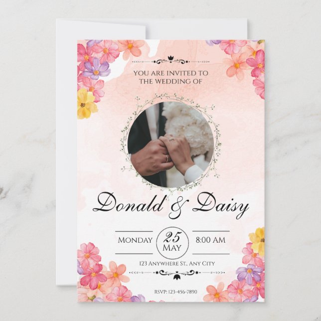 Invitación Pink Minimalist Floral Wedding Invitation Card (Anverso)