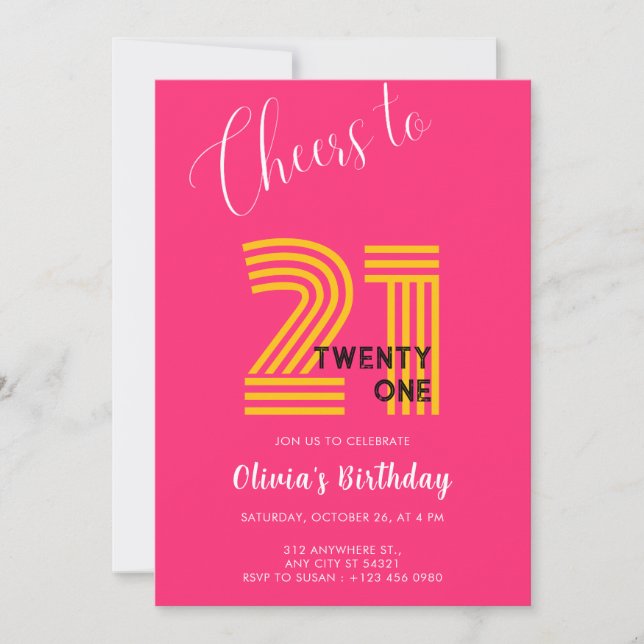 Invitación Pink Minimalist Girly 21st Birthday Invitation  (Anverso)