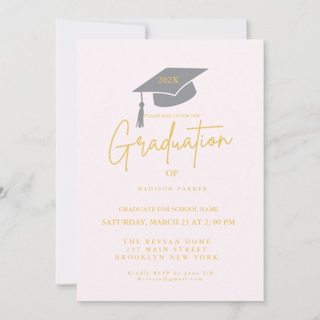 Invitación Pink Minimalist Photo Graduation Party (Anverso)