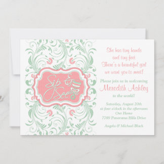 Invitación Pink Mint Green Floral Sip N Ver Baby Shower