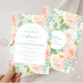 Invitación Pink Mint Peony Floral Boho Arch Brillante Ducha