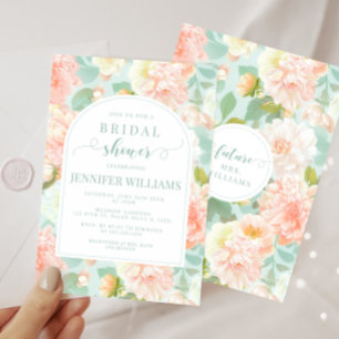Invitación Pink Mint Peony Floral Boho Arch Brillante Ducha