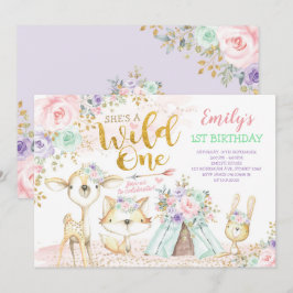 Invitación Pink Mint Purple Boho Woodland Animales Wild One