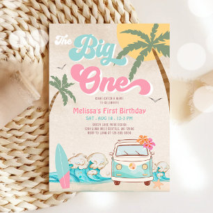 Invitación Pink Mint The Big One Surfing 1er cumpleaños