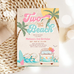 Invitación Pink Mint Two The Beach Surfing Second Birthday