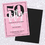 Invitación Pink Modern 50th Birthday Party<br><div class="desc">Presentamos una invitación sencilla y moderna a la fiesta de 50 años, perfecta para celebrar este hito con estilo. El diseño presenta un fondo rosa brillante y brillante con un marco negro brillante alrededor del borde para un acabado limpio y moderno. En la parte superior, un gran "50" hace una...</div>