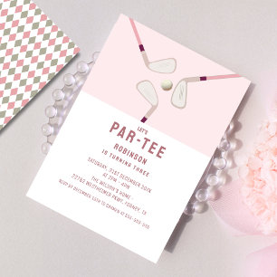Invitación Pink Modern Let's Par-tee cumpleaños de golf