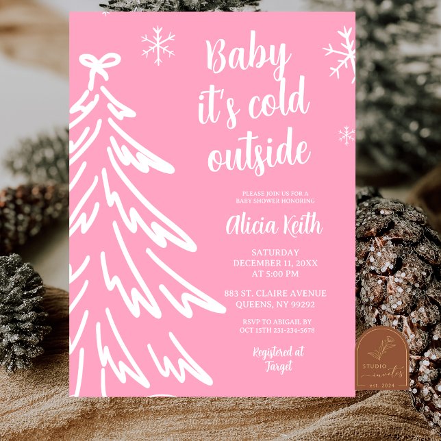 Invitación Pink Modern Minimalist Winter Baby Shower (Subido por el creador)