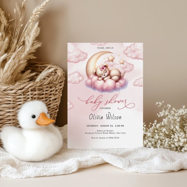 Invitación Pink Moon & Teddy Bear Baby Shower (Subido por el creador)