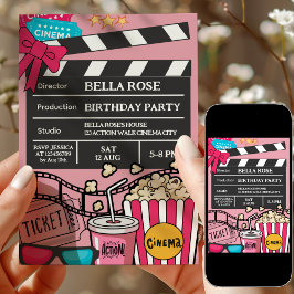 Invitación Pink Movie Night Birthday Party For Girls