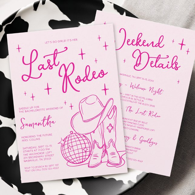 Invitación Pink Nashville Última Semana de Bachelorette en Ro (Pink Nashville Last Rodeo Bachelorette Weekend Invitation)