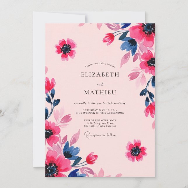 Invitación Pink Navy Artistic Summer Wedding (Anverso)