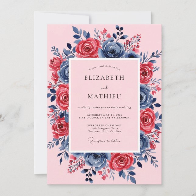 Invitación Pink Navy Lush Spring Wedding (Anverso)