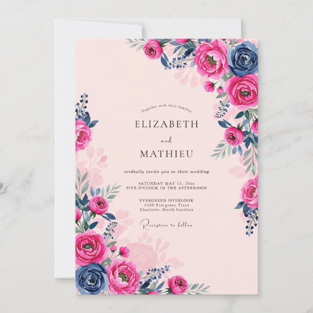 Invitación Pink Navy Opulent Romantic Wedding (Anverso)