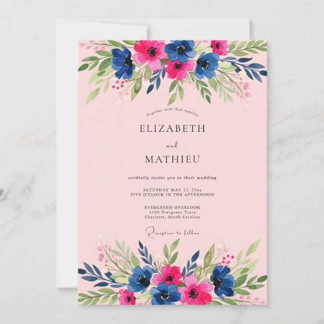 Invitación Pink Navy Radiant Summer Wedding (Anverso)