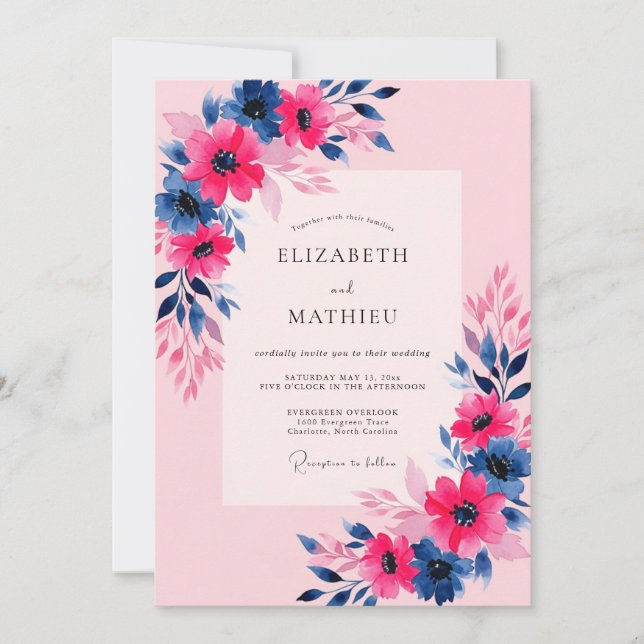 Invitación Pink Navy Vibrant Spring Wedding (Anverso)