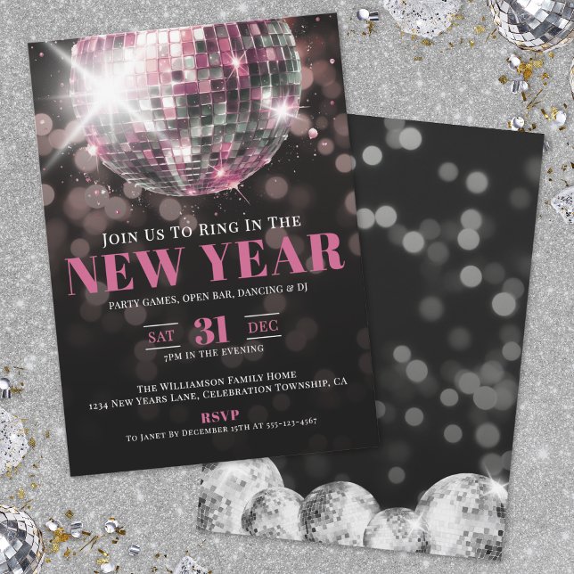 Invitación Pink New Year's Eve Party (Pink New Year's Eve Party Invitation)