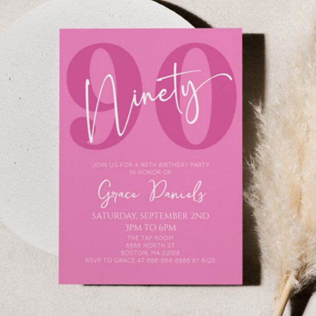 Invitación Pink Ninety 90th Birthday Party (Subido por el creador)